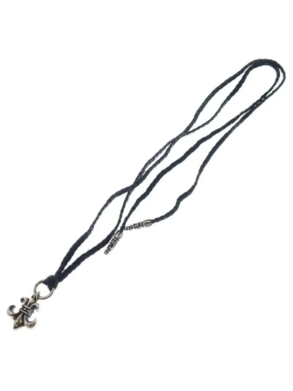 Chrome Hearts BS Fluer BC BS Flare Leather Blade Bolo Chip Necklace Black Silver